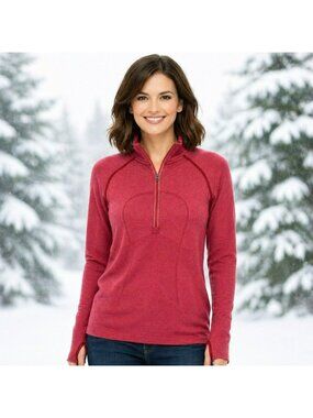 Lululemon Athletica Swiftly Tech Half-Zip Long Sleeve Top Womens 6 Red-Orange Ny